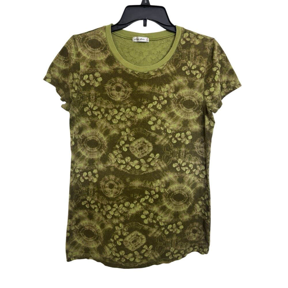Allen Allen Green Tie Dye Abstract Cotton T-Shirt L Made in USA Hippie Granola